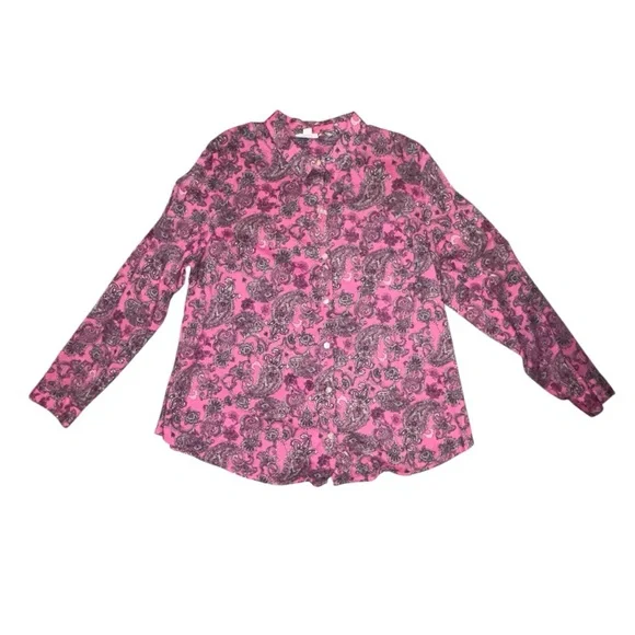J. Jill Pink & Black Paisley Button-Down Shirt – Size Large - Picture 4 of 9
